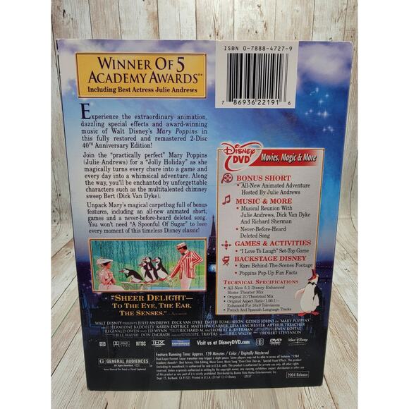 Walt Disney's MARY POPPINS 40th Anniversary Edition DVD 2004 2-Disc Set - Picture 2 of 5